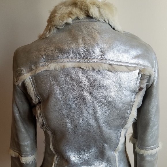 Dolce & Gabbana Italian Silver Leather Coat Jacket Size 24 / 38 - Picture 5 of 16